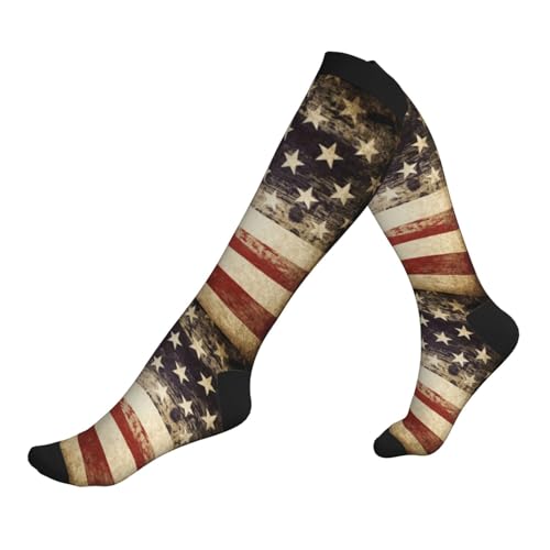 Tie Dye Compression Socks Knee High Support Socks For Women Men Running Athletic Hiking - color: American Flag