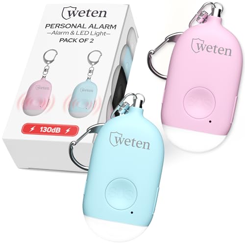 Personal Safety Alarm Keychain for Women, 130dB Siren, Rechargeable, 2 Pack - color: G - Pink&Blue