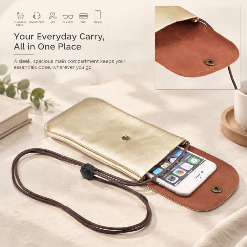 Cell Phone Neck Pouch, PU Leather Carrying Bag with Credit Card Holder Adjustable Strap, Small Travel Purse for iPhone 11 XR XS Max SE 8 7 6 Plus, Galaxy S10 S7 Edge A10 J7, Moto G6 (Gold) - color: 01 Gold