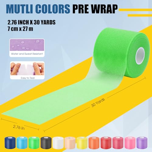 Pre Wrap Athletic Tape 2 Pack, 2.76 Inch x 30 Yards Foam Underwrap, Green - color: Green