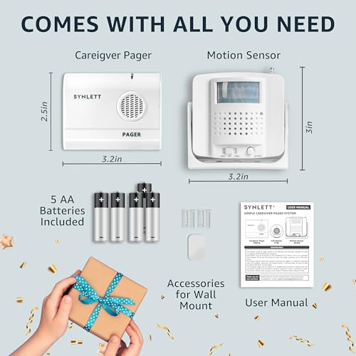 Wireless Bed Alarm with Motion Sensor and Caregiver Pager - size: 1 Motion Sensor + 1 Pager