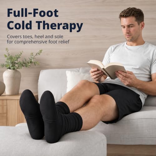 Reusable Cold Therapy Socks, Gel Ice Pack for Feet Heels Injuries Swelling, Hot and Cold Therapy Socks for Plantar Fasciitis Neuropathy Chemotherapy Pain Relief for Foot Ankle (Black) - color: Black