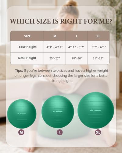 Trideer Yoga Ball for Exercise, Pregnancy, Active Sitting, 55/65/75cm - color: Green, size: S(15-18ines/38-45cm)