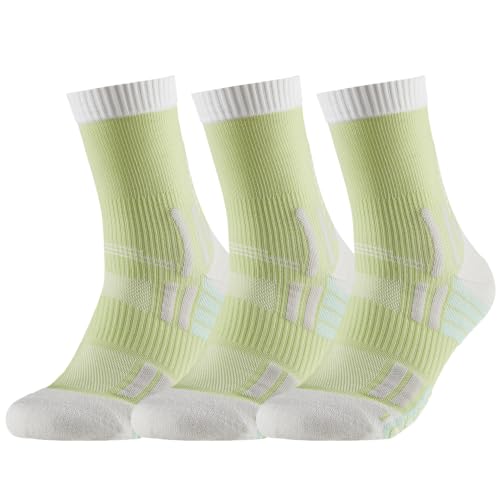Crew Running Socks Men: Arch Support Cushion Compression Socks - color: F-light Green-3 Pairs, size: 6-9