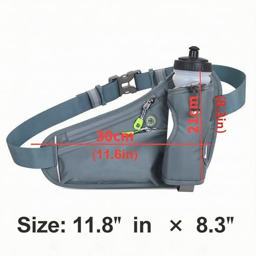 Waterproof Hydration Belt Waist Pack with Water Bottle Holder, Adjustable Running Fanny Pack for Hiking, Walking, Cycling & Outdoor Sports (灰色) - color: grey