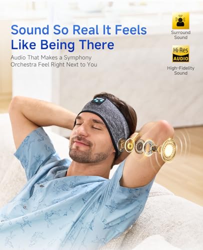 Perytong Sleep Headphones Bluetooth 5.4 Headband, Sports Wireless Earphones Sweat Resistant Earbuds Sleeping Headphone with Ultra-Thin HD Stereo Speaker for Workout Running Cool Gadgets Unique Gifts - color: HB DarkGrey
