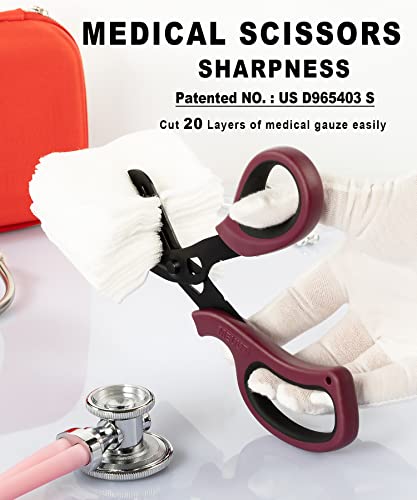 MEUUT Medical Scissors 2-Pack Trauma Shears for Nurses All Purpose Scissors - color: Burgundy+white
