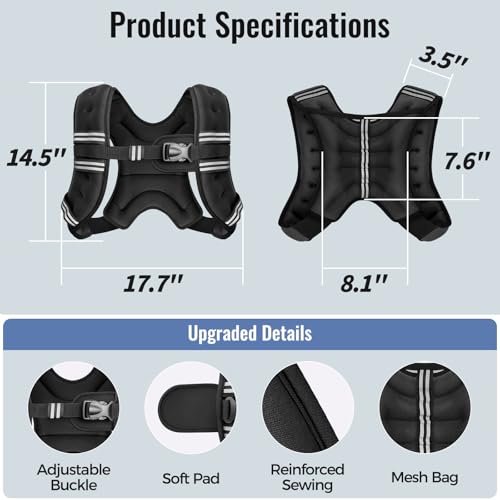 Zeerun Weighted Vest, 6/8/10/12/15/18/20/24/30LB for Men Women - color: Black, size: 12 Lb