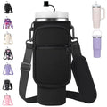 AceTreker Water Bottle Carrier Bag with Strap for Stanley 40/30 oz Tumbler Neoprene Insulated Cup Holder Sleeve with Phone Pocket & Straw Cover for Stanley Cup Accessories - color: 01-Black, style: 40 Oz