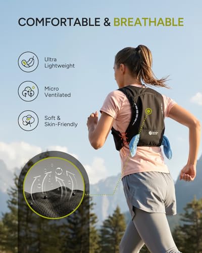 Sahara Sailor Running Vest for Women Men, 2PCS 500ml Soft Flasks, Adjustable Chest Waist Fit, Multi-Pockets, Lightweight Breathable Reflective Hydration Backpack for Running, Trail, Cycling, Hiking - size: M (32–42 in)