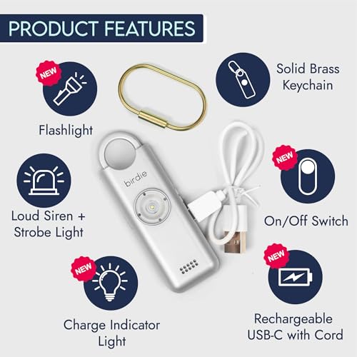 She’s Birdie 3.0 New Version – The Original Personal Safety Alarm for Women by Women–Loud Siren, Flash Light and Rechargeable Battery in a Variety of Colors (Metallic Silver Gray) - color: Metallic Silver Gray