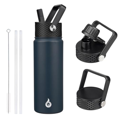 BJPKPK 22oz Insulated Water Bottle with Straw Lid, Stainless Steel Bottle - color: Navy Blue, size: 22 Ounces