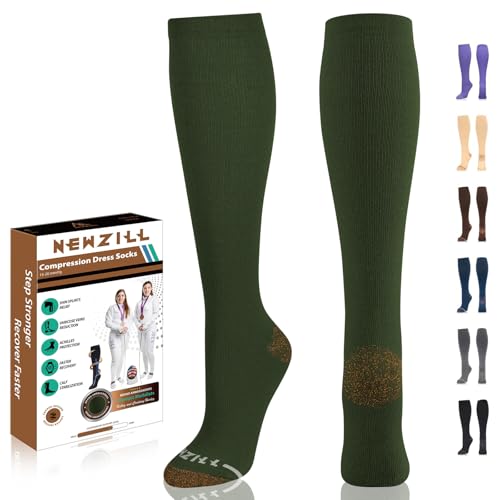 NEWZILL Copper Compression Dress Socks for Women & Men, 15-20 mmHg - color: Dark Green, size: XX-Large