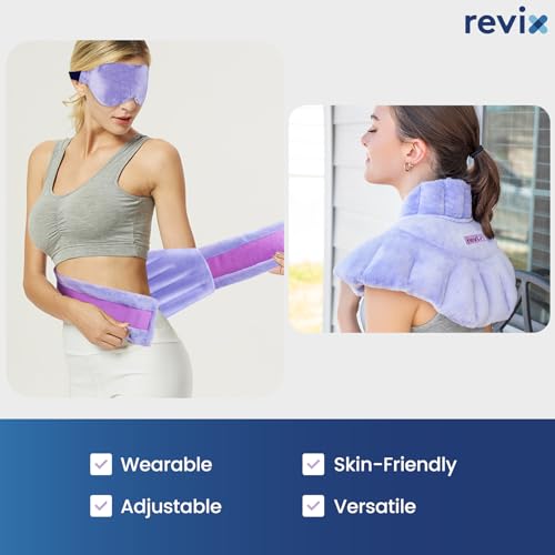 REVIX Microwave Heating Pad Set, Moist Heat Neck Shoulder Wrap & Eye Mask - color: Purple