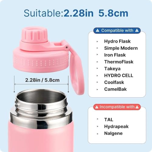 Spout Lid for Hydro Flask 12 16 18 20 32 40 64oz Wide Mouth Bottle - color: Pink 2 pack
