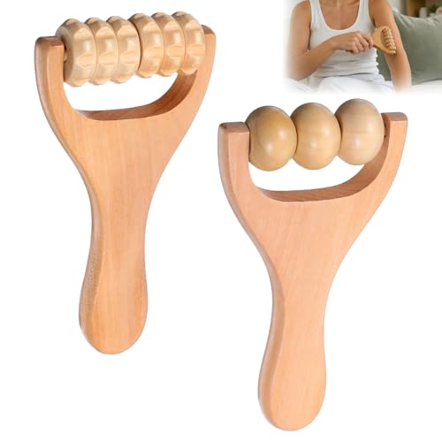 Wooden Massage Roller 2 Pcs 3 Bead 2 Gear