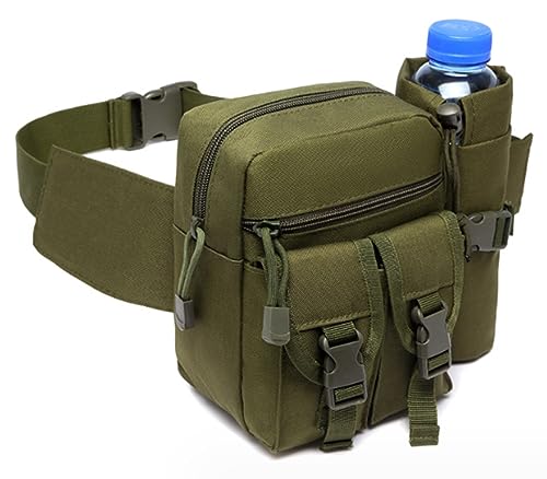 Hiking Waist Fanny Pack With Water Bottle Holder Running Waist Hip Belt Bag Motorcycle Bike Pouch Shoulder Bag - color: Army Green