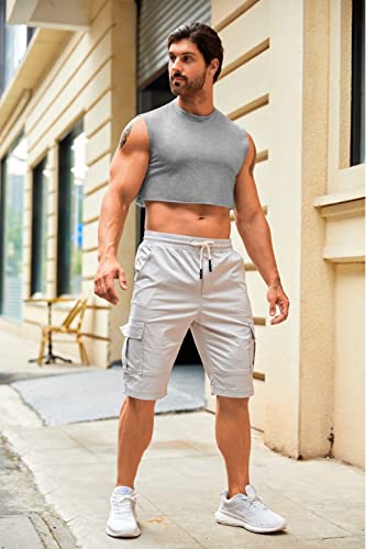 Mens Cropped Tank Top Lightweight Vest Sleeveless Hot Shirts - color: Gray, size: Large