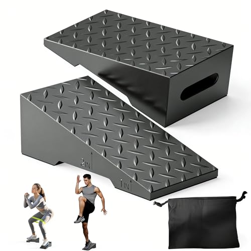 Slant Board for Calf Stretching, Steel Squat Wedge for Home Gym (2 Pack Black) - color: 2 Pack Black