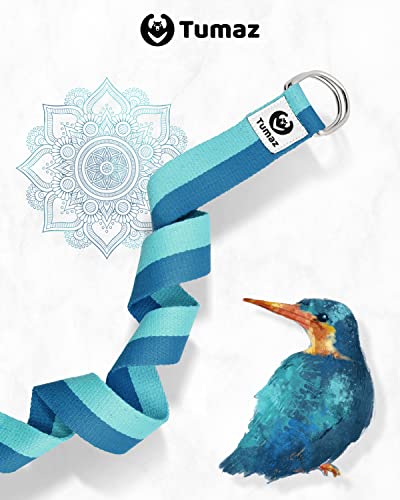 Tumaz Yoga Strap for Stretching with Adjustable D-Ring, 6/8/10 ft - color: 03. Blue Match, size: 6 Feet