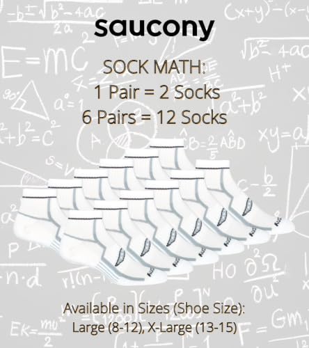 Saucony Men's RunDry Bolt Performance Quarter Socks, Available in L-XL (6, 12 Pairs) - color: White (6 Pairs), size: X-Large