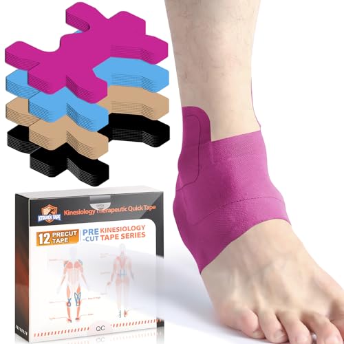 KTQUICK Precut Kinesiology Tape for Ankle,12PCS,20% Stronger Adhesive,Pink - color: Pink