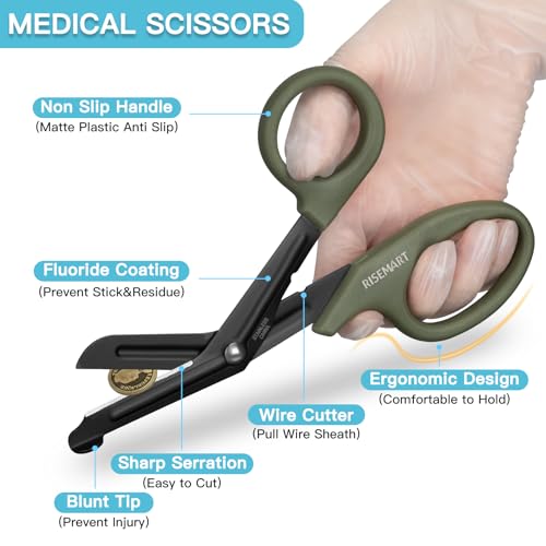 RISEMART 2 Pack Trauma Shears 7.5 Inches Stainless Steel Bandage Scissors - color: Black+green
