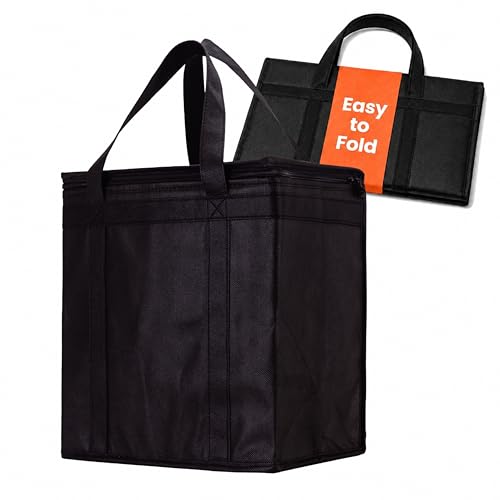 NZ home Insulated Food Delivery Bag, Grocery Cooler & Catering Tote - color: Black, size: Medium