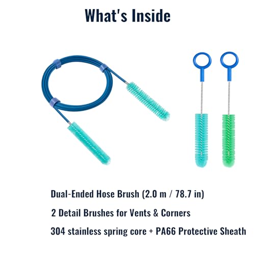 CPAP Hose Cleaner Brush – 78.7" Dual-Ended CPAP Hose Brush for 15mm & 22mm Tubing, CPAP Tube Cleaning Brush with 2 Detail Brushes for Mask Vent & Humidifier Cleaning - color: Basic