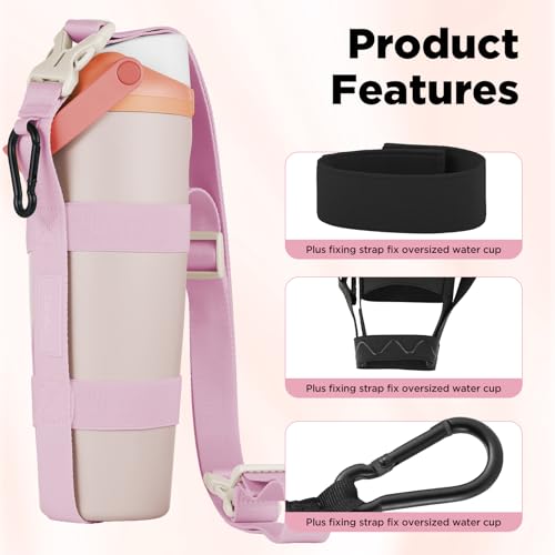 EasyAcc Water Bottle Holder Strap Sling, for Owala FreeSip 24 32 40 oz, Hydro Flask, Cirkul, Yeti, Stanley Flip, Universal Water Bottles, with Carabiner, for Walking Curise Travel (Bottle Excluded) - color: Sparkling Sherbet