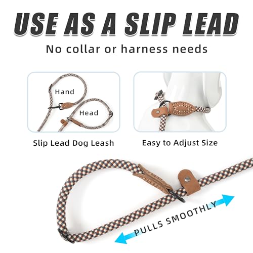 Mile High Life Hands Free Dog Leash, Crossbody Waist Leash with Genuine Leather Connection, Multifunctional Adjustable Slip Lead for Dog Walking Running (Brown Check, 7FT) - color: Brown Check, size: 7FT Hands Free