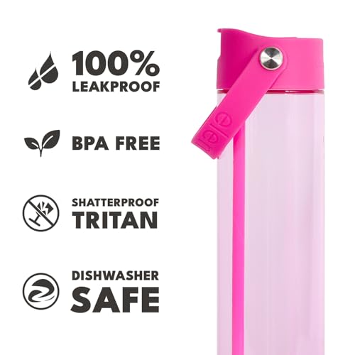 Elemental Splash 26oz Tritan Plastic Reusable Water Bottle w/Straw & Strap - color: Hot Pink, size: 26 Ounces