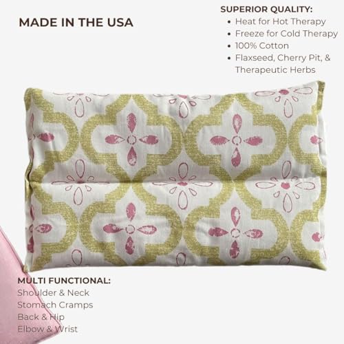SacksyThyme Microwave Heating Pad for Pain Relief, Flaxseed & Cherry Pit - color: Pretty in Pink