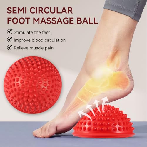 Agatige Foot Massage Ball, Half Round PVC Spiky Foot Wakers Balance Therapy Dome Trigger Point Ball Feet Massage Roller for Yoga Fitness Exercise Gym Massager (Red) - color: Red