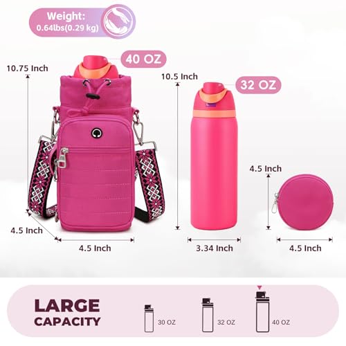 Water Bottle Carrier Bag with Strap Phone Pocket for Walking, Hiking, Cycling - color: 7-Red1, size: 32oz-40oz