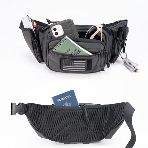CCW Tactical Fanny Pack for Concealed Carry, 500D Nylon Low Profile EDC Waist Bag with Pistol Holster & YKK Zippers, Everyday Carry Hip Pack - color: Black