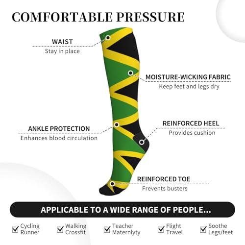 Compression Socks Knee High Support Stockings Women Men - color: Jamaican Flag