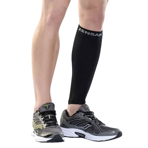 Zensah Calf/Shin Compression Sleeve - Made in the USA Single Leg Compression Sleeve for Shin Splint Relief, Recovery, Running - color: Black, size: X-Small-Small