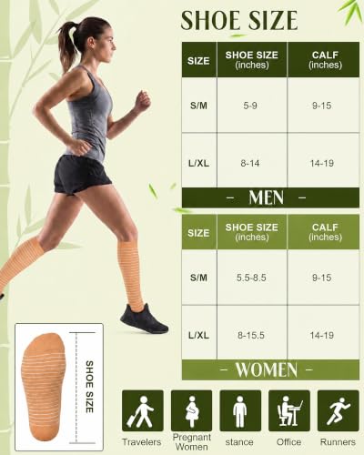Bamboo Viscose Compression Socks|4Pairs 15-20mmHg Knee High Socks - color: Brown, size: Large-X-Large