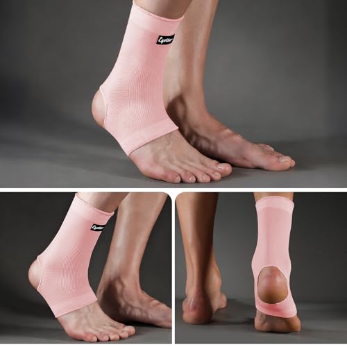 eYotto Ankle Compression Sleeve, Ankle Brace Socks for Men & Women (1 Pair) - color: Light Pink, size: Medium