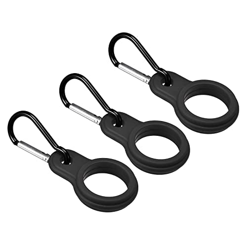 Silicone Water Bottle Clip with Buckle, 3 Pack Drink Holder Hook Keychain Clip Ring for Outdoor Activities Daily Use, Black