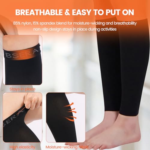 BSERA Calf Compression Sleeve Women, 2 Pairs 20-30mmHg Footless Compression Socks for Swelling Shin Splints Varicose Veins - color: Black, size: Medium