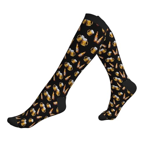 Compression Socks Knee High Circulation Support Socks For Women Men Athletic Running Hiking Travel - color: Beer Bottles
