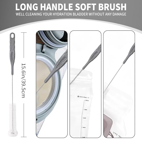 Water Bladder Cleaning Kit, Includes Tube Brushes, Small Bite Valve Brush, Big Brush, Hanger Works with All Hydration Bladders - color: Grey