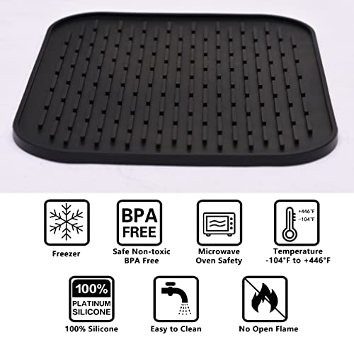 Small Dish Drying Mat, Silicone Dish Mats for Kitchen Countertop, 11.5"x9.1", for Rack Over the Sink, Pots, Pans, Glassware, Silverware, Stemware, Car Center Cap, Dishwasher safe, Reusable - color: M (11.5" x 9.1") Black