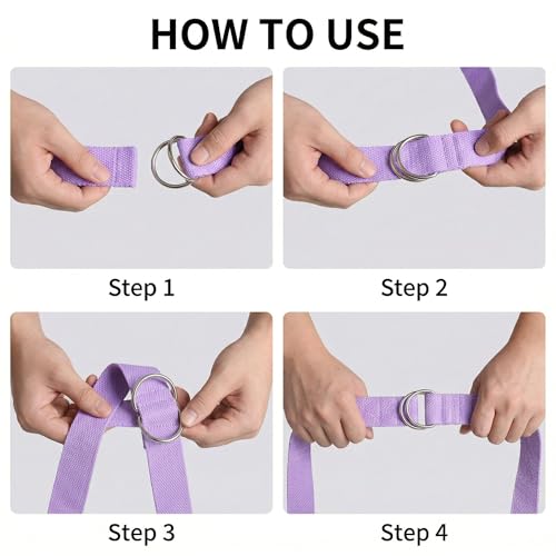 Yoga Straps For Stretching, 6ft Durable Cotton Stretching Bands with Adjustable Metal D-Ring Yoga Belt for Physical Therapy Pilates Flexibility Training and Daily Hamstring Stretch Strap