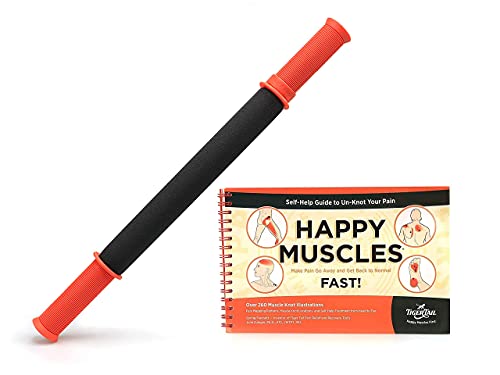 Tiger Tail Bundle: 18in Portable Massage Stick Portable Roller + Happy Muscles Book