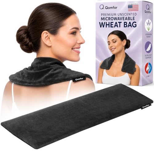 Qomfor - Microwavable Heating Pad - Black - Lavender Scented Heat Pack - Therapeutic Heat Wrap for Neck, Shoulders & Period Cramps Pain Relief - Reusable Hot/Cold Therapy Bag - color: Black