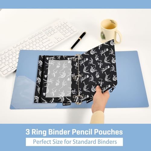 Dinosaur Skull Pencil Pouches for 3 Ring Binder 2 Pack - color: Dinosaur Skull