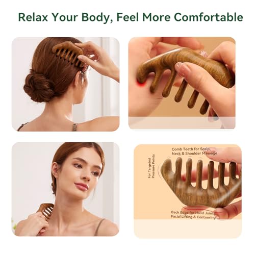 Natural Green Sandalwood Multi-Point Gua Sha Tool – Handheld Wooden Face, Scalp & Body Massage Tool, Trigger Point & Relaxation Accessory for Neck, Back & Legs, Gift-Ready Self-Care Tool - color: Sandalwood Quiet